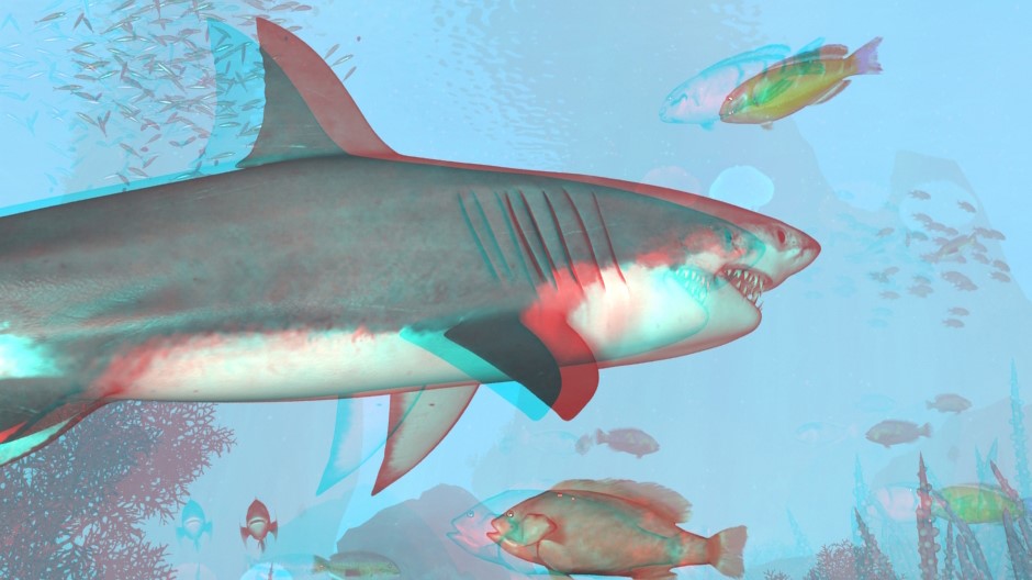 l'immagine rappresenta un esempio di realtà aumentata, viene rappresentato uno squalo con dei pesci 